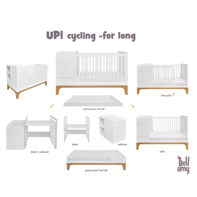 Bellamy Multifunkcionāla bērnu gulta UP 120x70 ar atvilktni un matraci pelēka BUPG