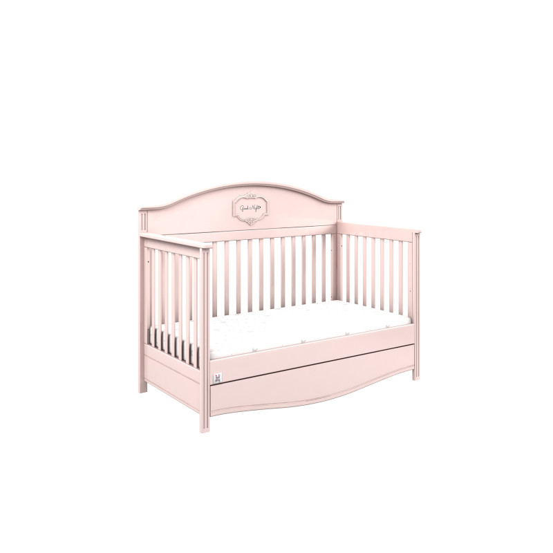 Bellamy Bērnu transformējama gulta Good Night ar atvilktni un barjeru 140x70 flamingo BGGNF