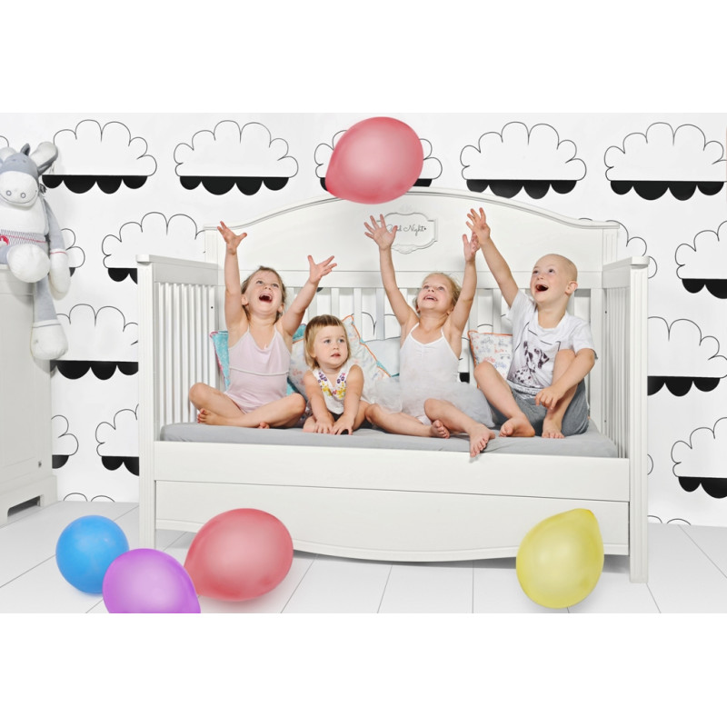 Bellamy Bērnu transformējama gulta Good Night ar atvilktni un barjeru 140x70 snow BGGNS