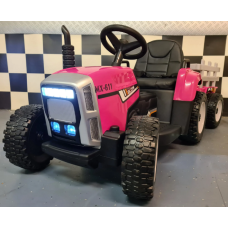 Elektriskais rotaļu traktors ar piekabi 12V rozā C4K611
