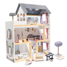 Dolls wooden house with LED and accessories black KX6201