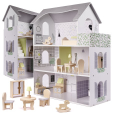 Dolls wooden house with accessories grey KX6278