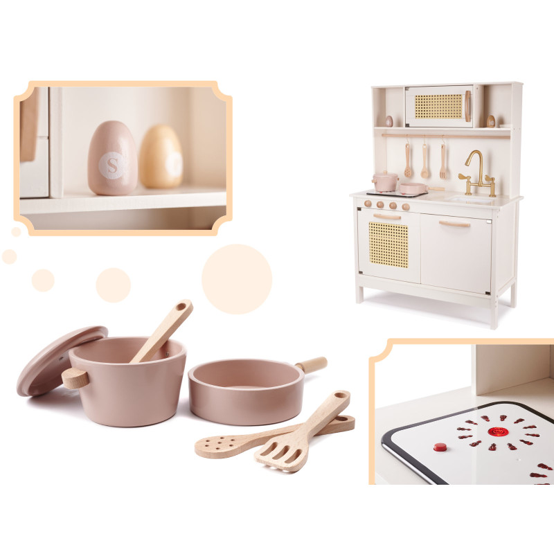 Rotaļu koka virtuve Retro ar piederumiem KX6284