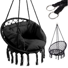 Hanging rocking chair Stork nest with cushion black KX7630_1