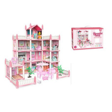 Leļļu māja ar piederumiem 4 stāvi rozā KX5140