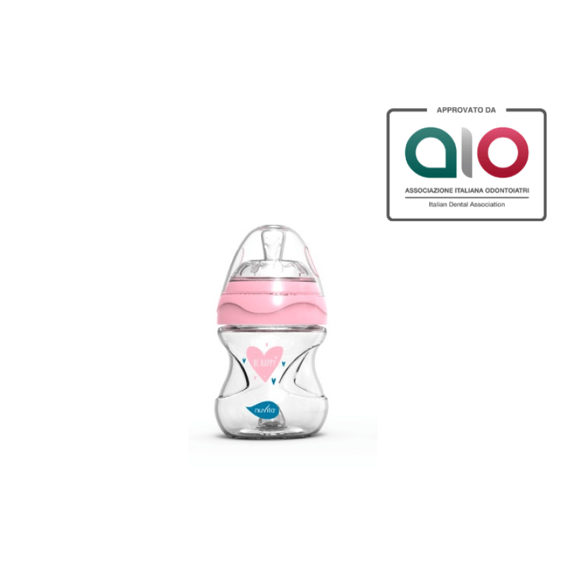 Nuvita Barošanas pudelīte Be happy ar knupi 150ml 0+ rozā 6011