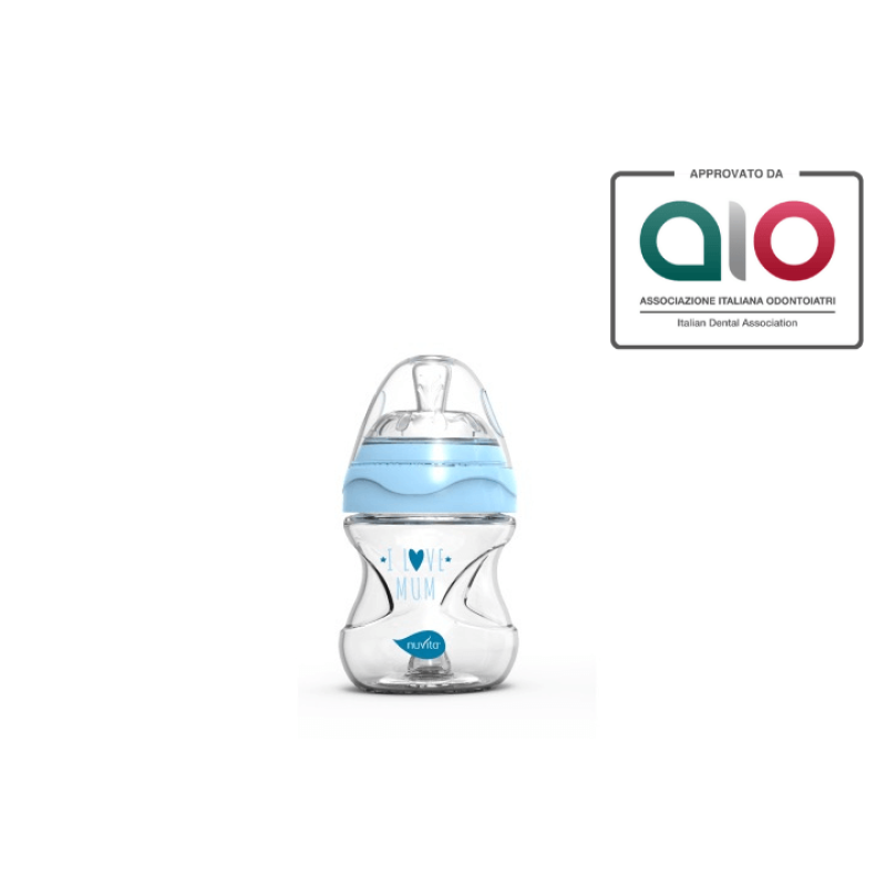 Nuvita Barošanas pudelīte I love mum ar knupi 150ml 0+ zila 6011