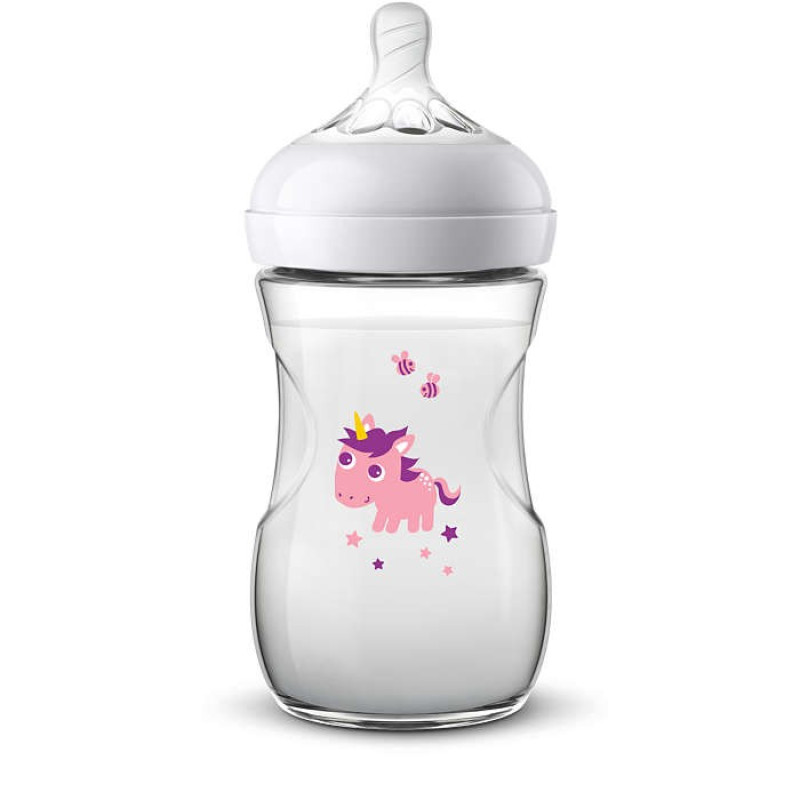 Philips Avent Barošanas Pudelīte Natural Unicorn 260 ml lēnas plūsmas knupītis 1m+ SCF070/25
