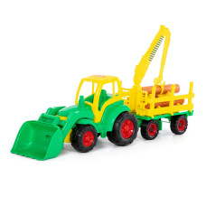 Polesie Champion tractor with shovel and timber trailer 0483