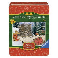 Ravensburger Puzzle Christmas Cat in the snow and Xmas box R07547