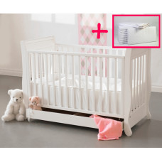Troll Детская кровать Romantica с откидным краем и ящиком 120x60см белая COT-RM0127 с матрасом Troll Cocos в подарок