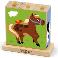 Viga 50833 9Pcs Stacking Cube Puzzle - Farm Animals