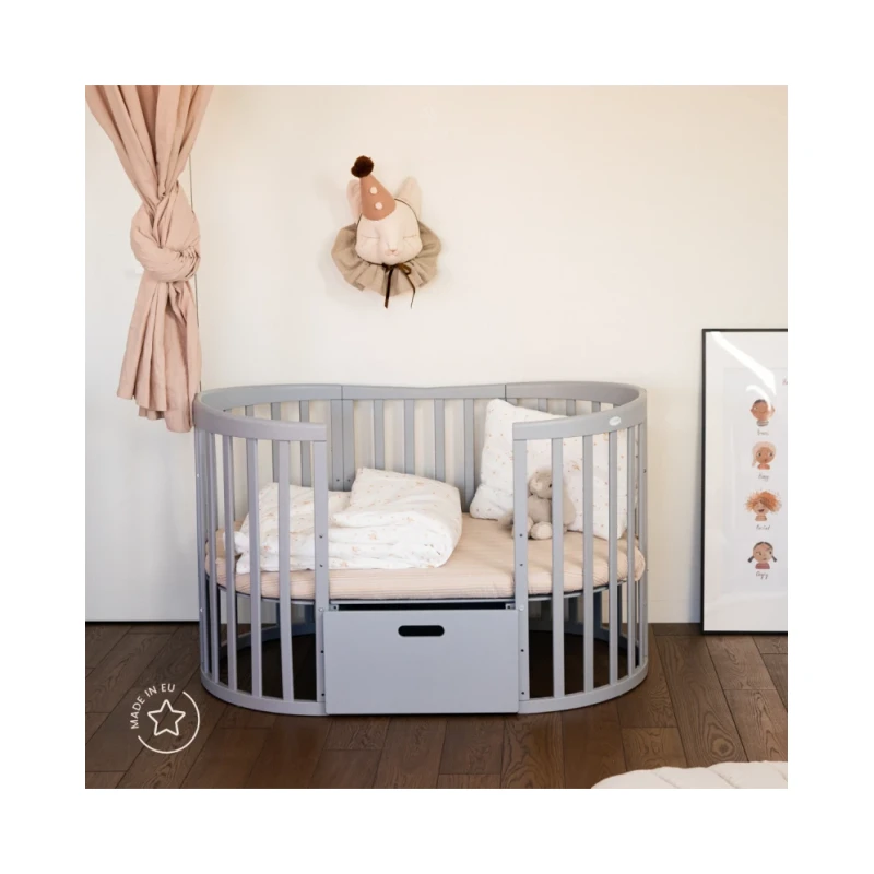 Waldin Transformējamā bērnu gulta - šūpulis 7 vienā ar matraci Oval Grey OWAL-G